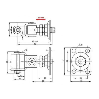 Závěs nastavitelný M16 55x75mm / 40mm BZn Závěs nastavitelný M16 55x75mm / 40mm BZn