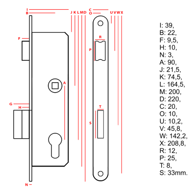 Kapsa zámku úzká + zadlabací zámek