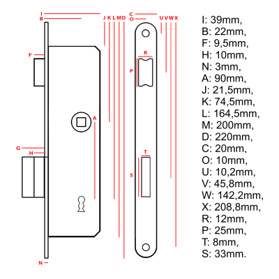 Zámek zadlabací 076 na klíč