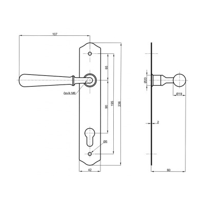 HERMÍNA klika Rustiko na dveře 90mm vložka
