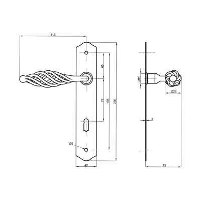 Evelína klika 72mm klíč