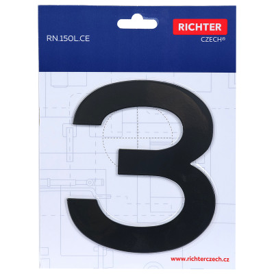 RN.150L.3.CE číslo "3" 150mm černé matné RN.150L.3.CE číslo "3" 150mm černé matné