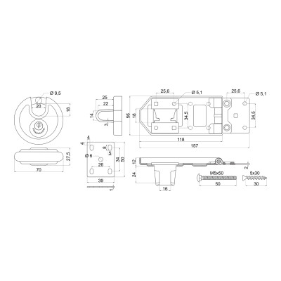 RGV.118.CRN/D70 petlice s visacím zámkem RGV.118.CRN/D70 petlice s visacím zámkem