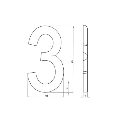 číslo 75mm bronz "3"