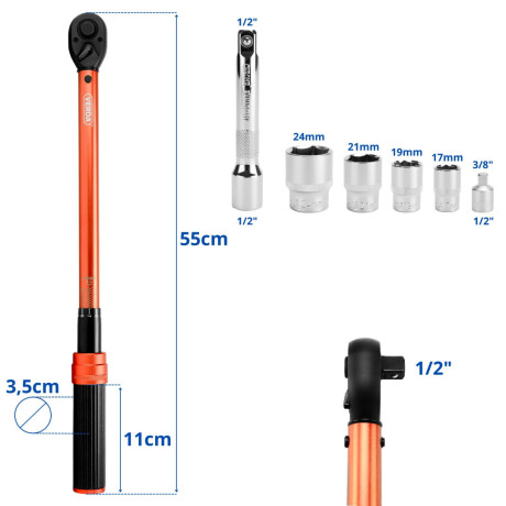 Momentový klíč na kola 1/2" 40-220 Nm D1738