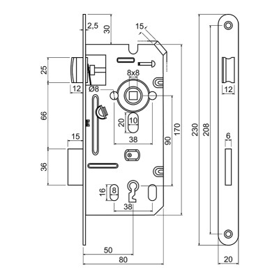 Z.301-BB.90/50/20.PL.CE zadlabací zámek
