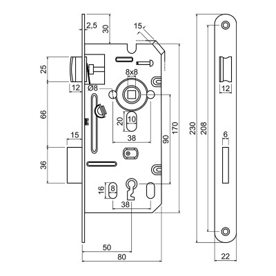 Z.301-BB.90/50/22.PL.CE zadlabací zámek