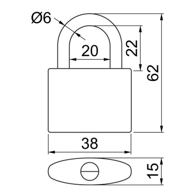 RV.OVAL.38.JU3 visací zámek s pruhy