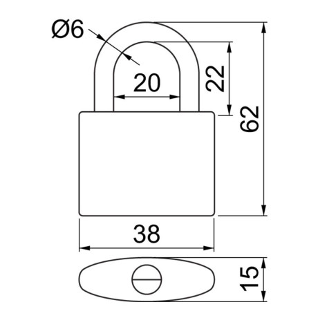 RV.OVAL.38.JU3 visací zámek s pruhy