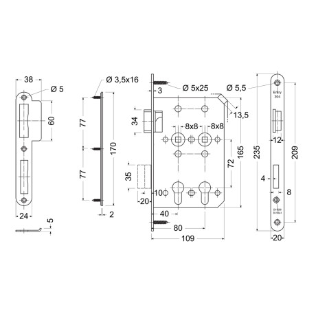 EN.304.2PZ.72.40+80.L zátěžový zámek na vložku