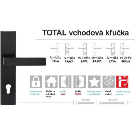 TOTAL vchodová klika-klika černá pravá