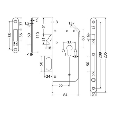 EN.304.HK.PULL.PZ.55.20 zámek na posuvné dveře EN.304.HK.PULL.PZ.55.20 zámek na posuvné dveře