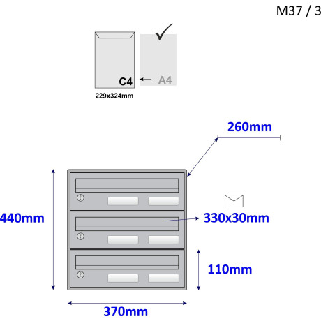 M37 / 3 RAL7035 modulová schránka