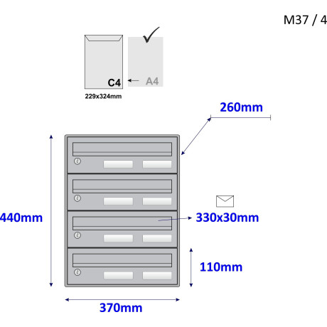 M37 / 4 RAL7035 modulová schránka