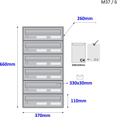 M37 / 6 RAL7035 modulová schránka