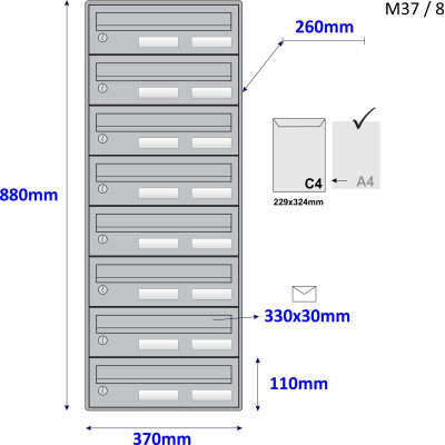 M37 / 8 RAL7035 modulová schránka