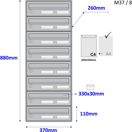 M37 / 8 RAL7035 modulová schránka