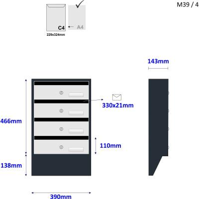 M39/4 N modulová schránka úkosová RAL7016 + nerez M39/4 N modulová schránka úkosová RAL7016 + nerez