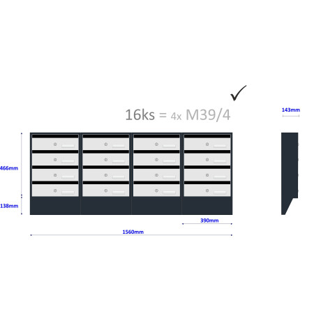 M39/4 N modulová schránka úkosová RAL7016 + nerez