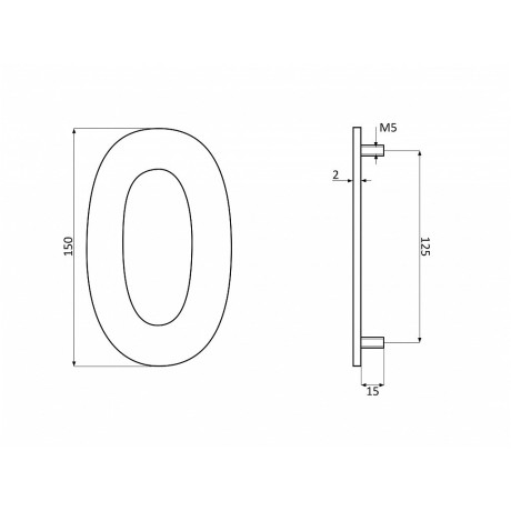 Číslice "0" fasádní 150mm NEREZ S