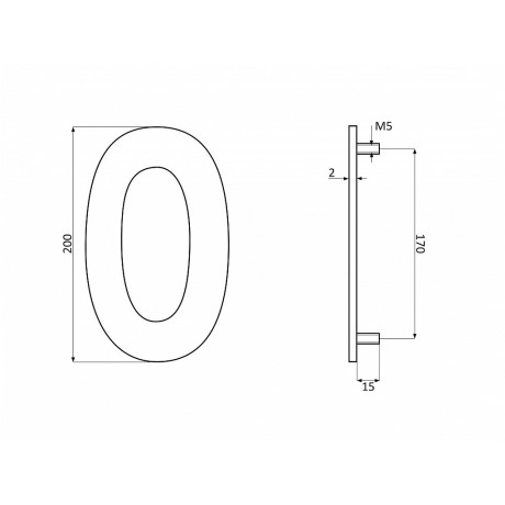 Číslice "0" fasádní 200mm NEREZ S