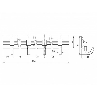 BRUNO věšák 4 háček Al 294mm