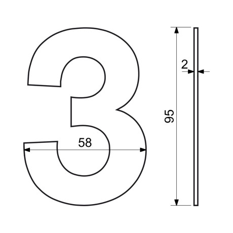 RN.95L.3.CE číslice "3" 95mm černá