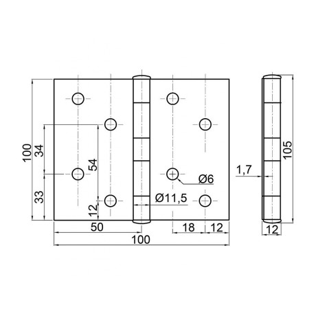 Kloubový závěs 100x100mm tl.1,6mm černý mat